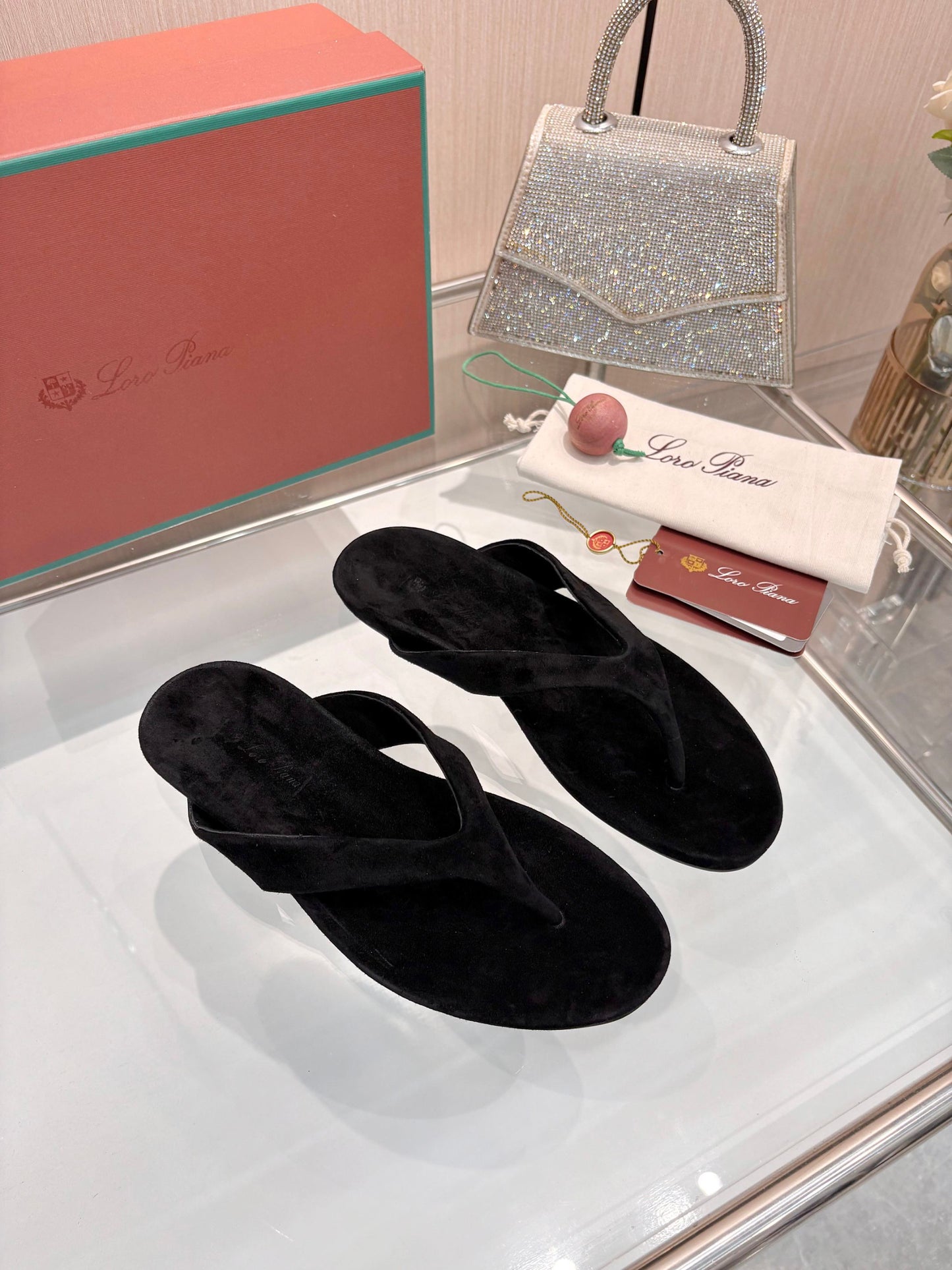 Solid Black Suede Old Money Style Flat Flip Flops Women Casual Thong Sandals