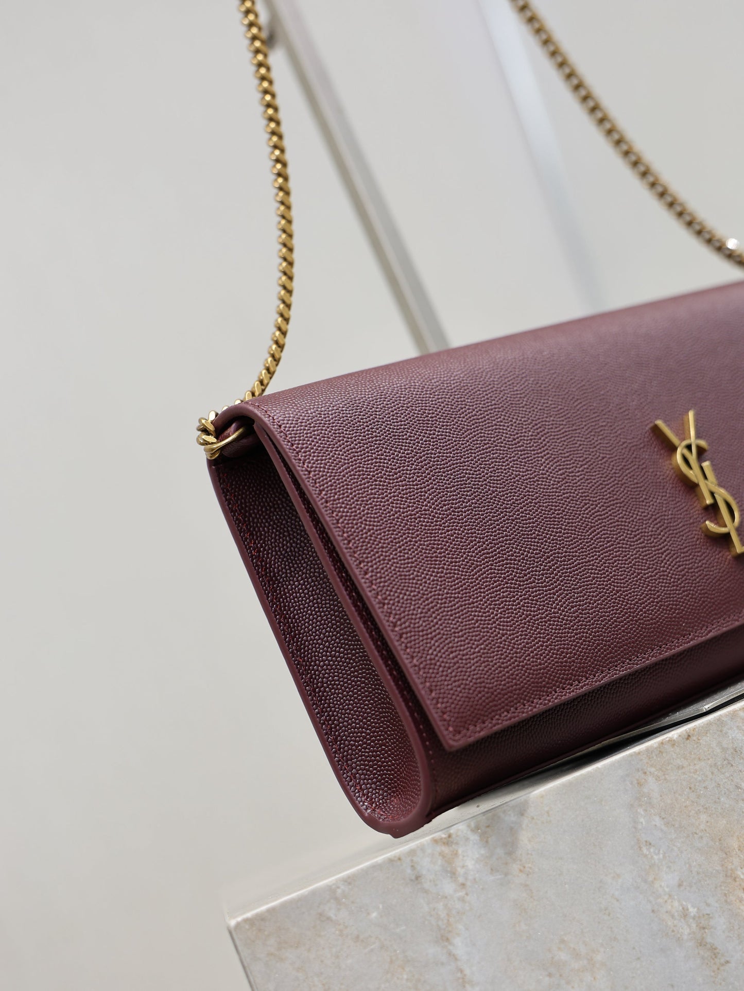 YSL Kate Clutch Bag Burgundy Caviar Leather