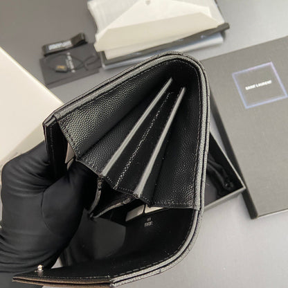 Saint Laurent Cassandre Matelasse Large Flap Wallet 19cm Black Leather