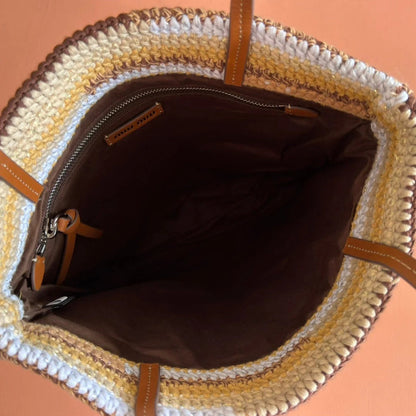 Miu Miu Crochet Brown Multicolor 38 Cotton Thread Tote Bag 285253