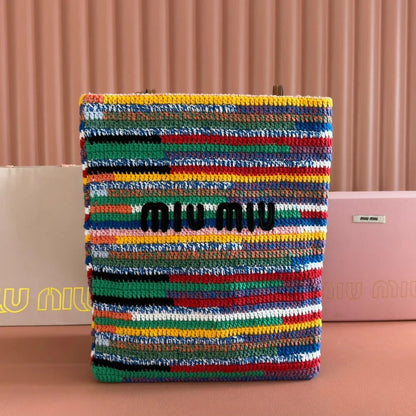 Miu Miu Crochet Multicolor 38 Cotton Thread Tote Bag 285250