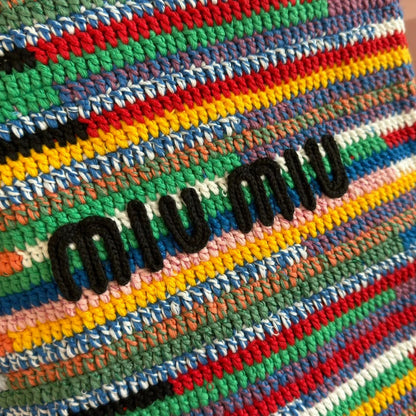 Miu Miu Crochet Multicolor 38 Cotton Thread Tote Bag 285250