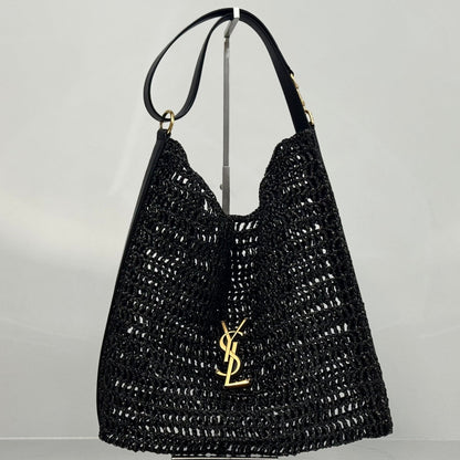 YSL Shoulder Bag 40 Black Raffia Woven