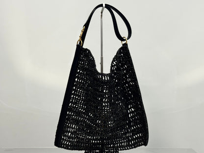 YSL Shoulder Bag 40 Black Raffia Woven