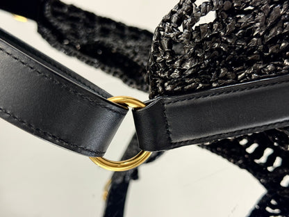 YSL Shoulder Bag 40 Black Raffia Woven