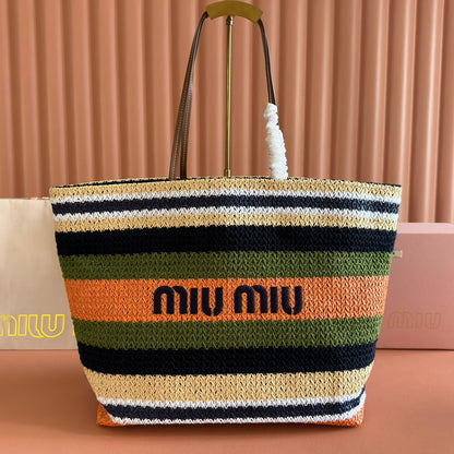 Miu Tote Bag 40cm Raffia-Effect Woven 285425