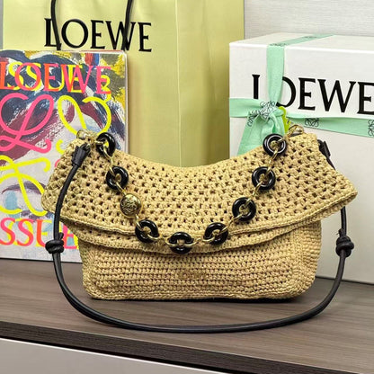 Loewe Ibiza Ola Medium Shoulder Bag Beige Raffia