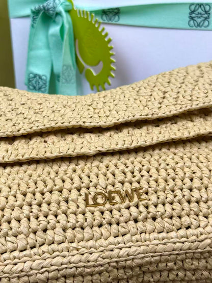 Loewe Ibiza Ola Medium Shoulder Bag Beige Raffia