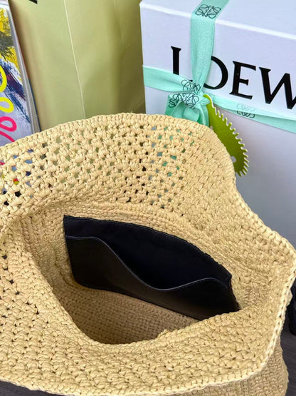 Loewe Ibiza Ola Medium Shoulder Bag Beige Raffia