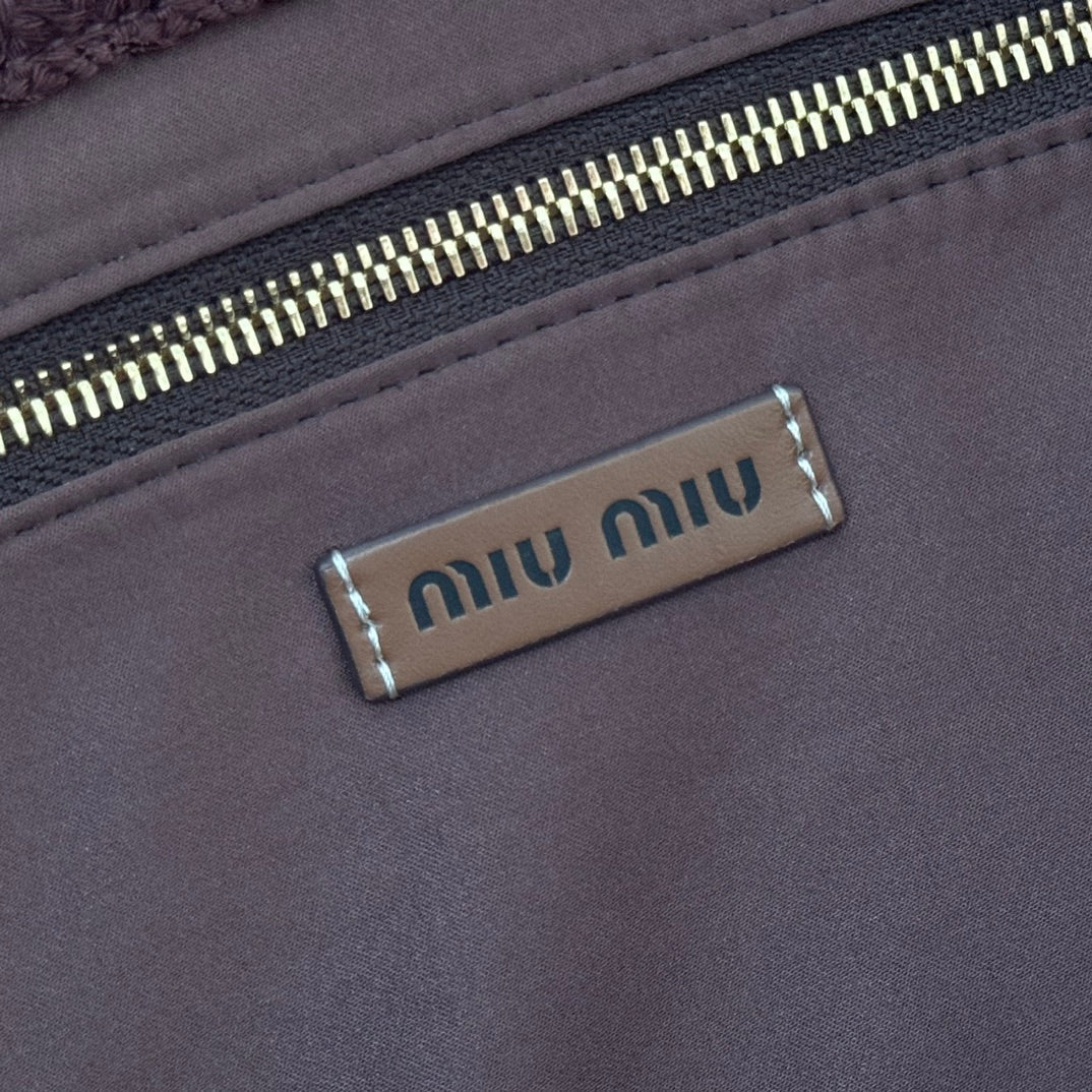 Miu Tote Bag 40cm Beige Brown Blue Raffia-Effect Woven 285416