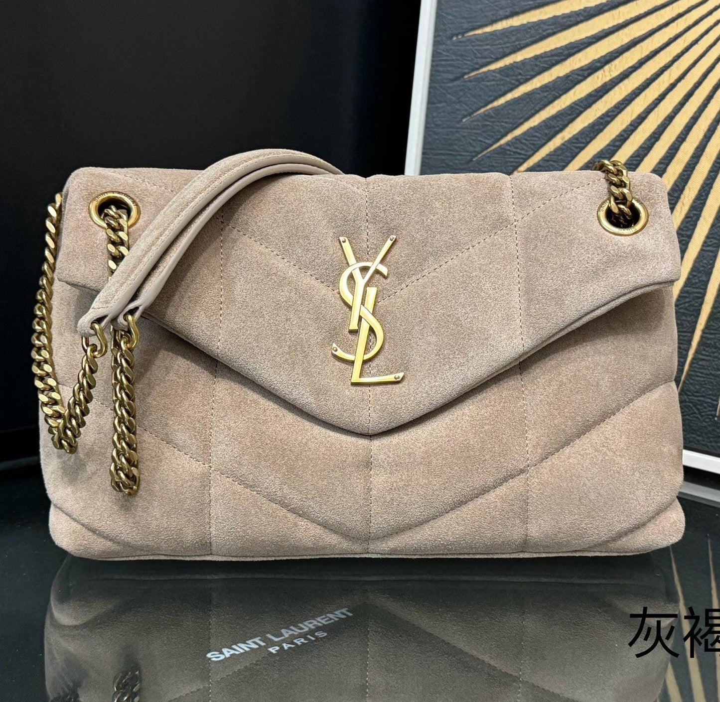 LOULOU PUFFER SMALL 29 LIGHT TAUPE SUEDE GHW