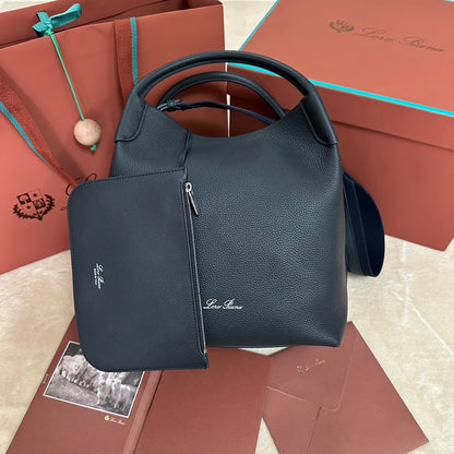 LARGE 36 BALE BAG IN NAVY BLUE GRAIN CALFSKIN
