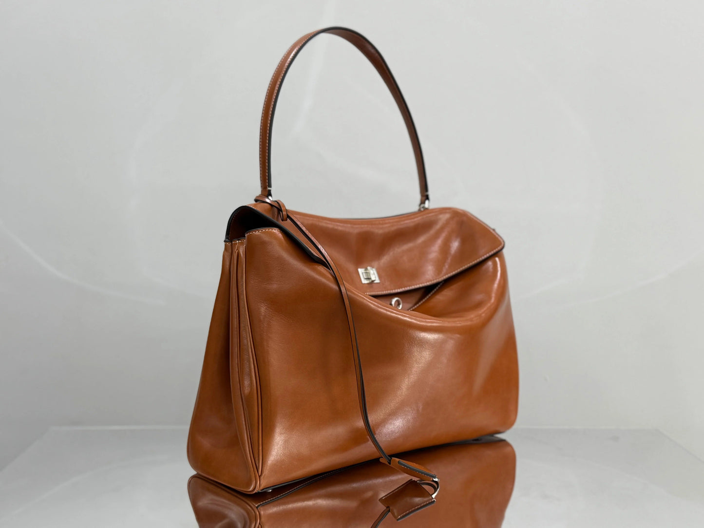 Balenciaga Large Bag 40 Camel Brown Cowhide Sliver Hardware