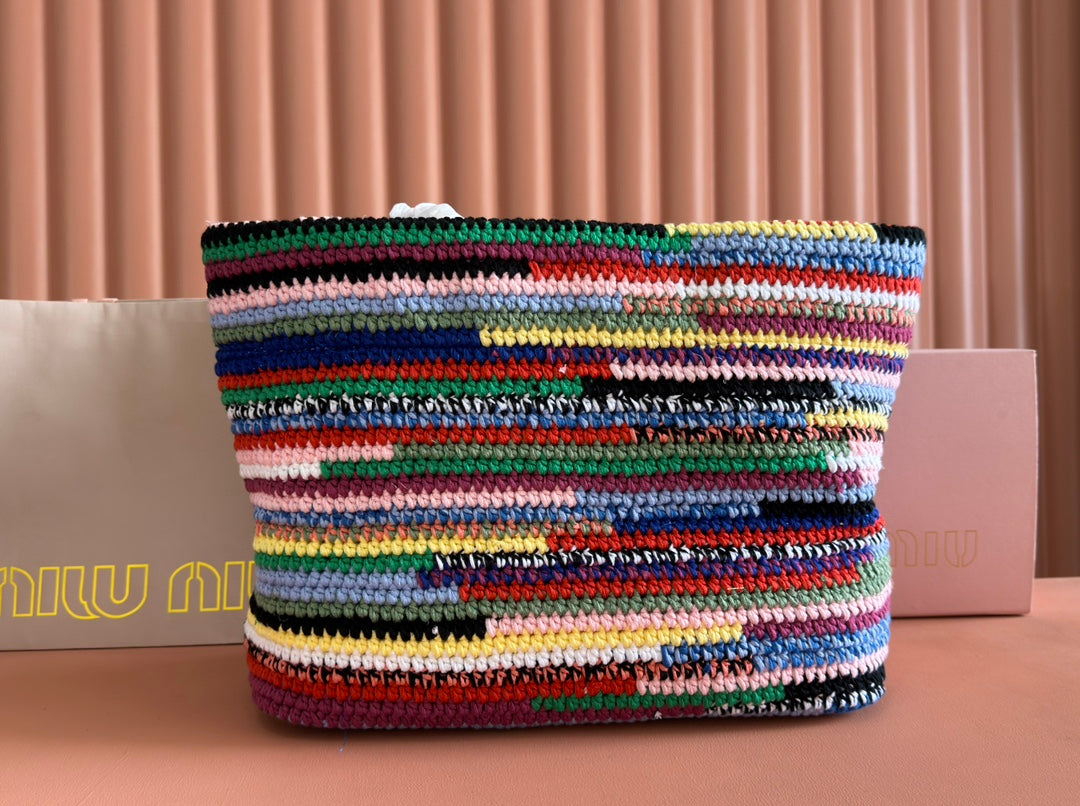Miu Tote Bag 40cm Colorful Raffia-Effect Woven 285410
