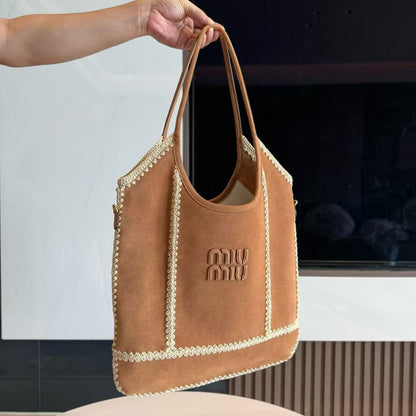 Miumiu Ivy Tote Bag 40 Brown Suede