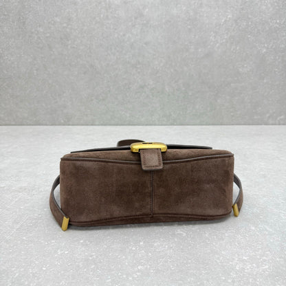 Clicca Shoulder Bag Medium Coffee Suede