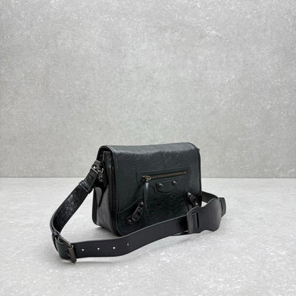 Balenciaga Le City Small Flap Messenger Bag Black Oil Wax Leather