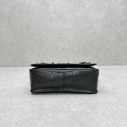 Balenciaga Le City Small Flap Messenger Bag Black Oil Wax Leather