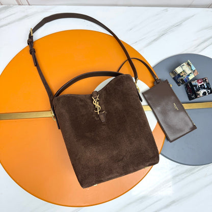 YSL Le 5 À 7 Bucket Bag 26cm Brown in Suede 285618