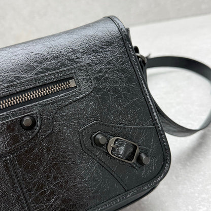Balenciaga Le City Small Flap Messenger Bag Black Oil Wax Leather