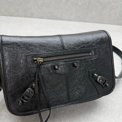 Balenciaga Le City Small Flap Messenger Bag Black Oil Wax Leather