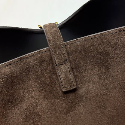 YSL Le 5 À 7 Bucket Bag 20cm Brown in Suede 285622