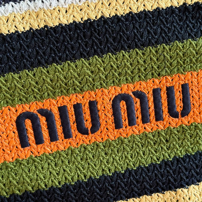 Miu Crochet Tote Bag 30x38 Orange Blue Raffia-Effect Woven 285273