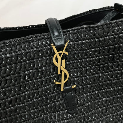 Le 37 Woven Bucket Bag 25cm Black in Raffia 285704