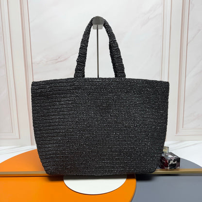YSL Tote Bag 50cm Black in Raffia 285707