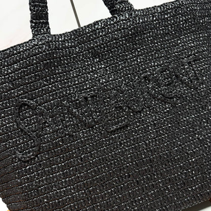YSL Tote Bag 50cm Black in Raffia 285707