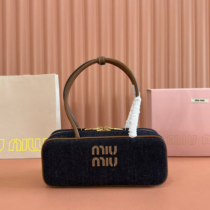 Miu Beau Small Bag 28cm Dark Blue Cotton 257970