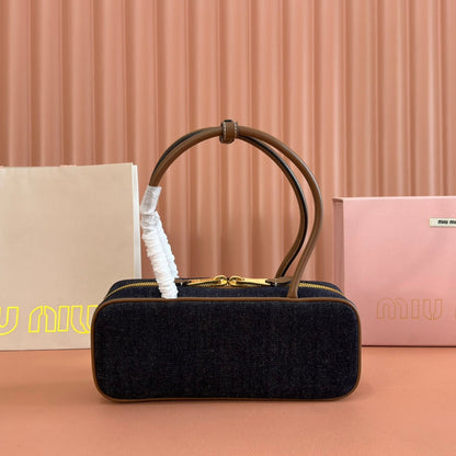 Miu Beau Small Bag 28cm Dark Blue Cotton 257970