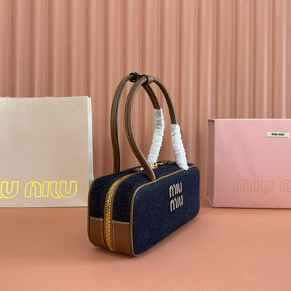 Miu Beau Small Bag 28cm Dark Blue Cotton 257970