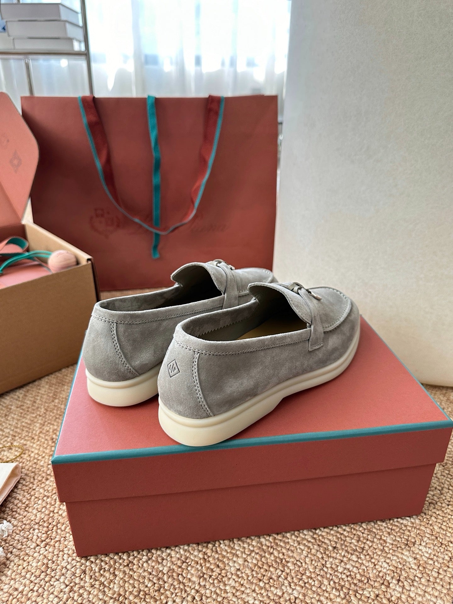 Loro Piana Summer Charms Walk Suede Loafers - Light Grey
