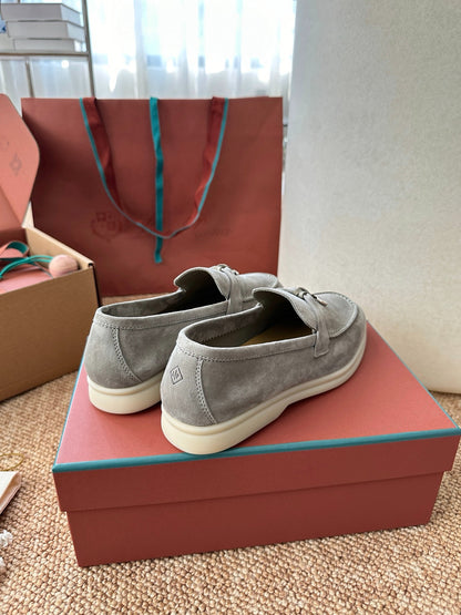 Loro Piana Summer Charms Walk Suede Loafers - Light Grey