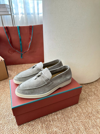 Loro Piana Summer Charms Walk Suede Loafers - Light Grey