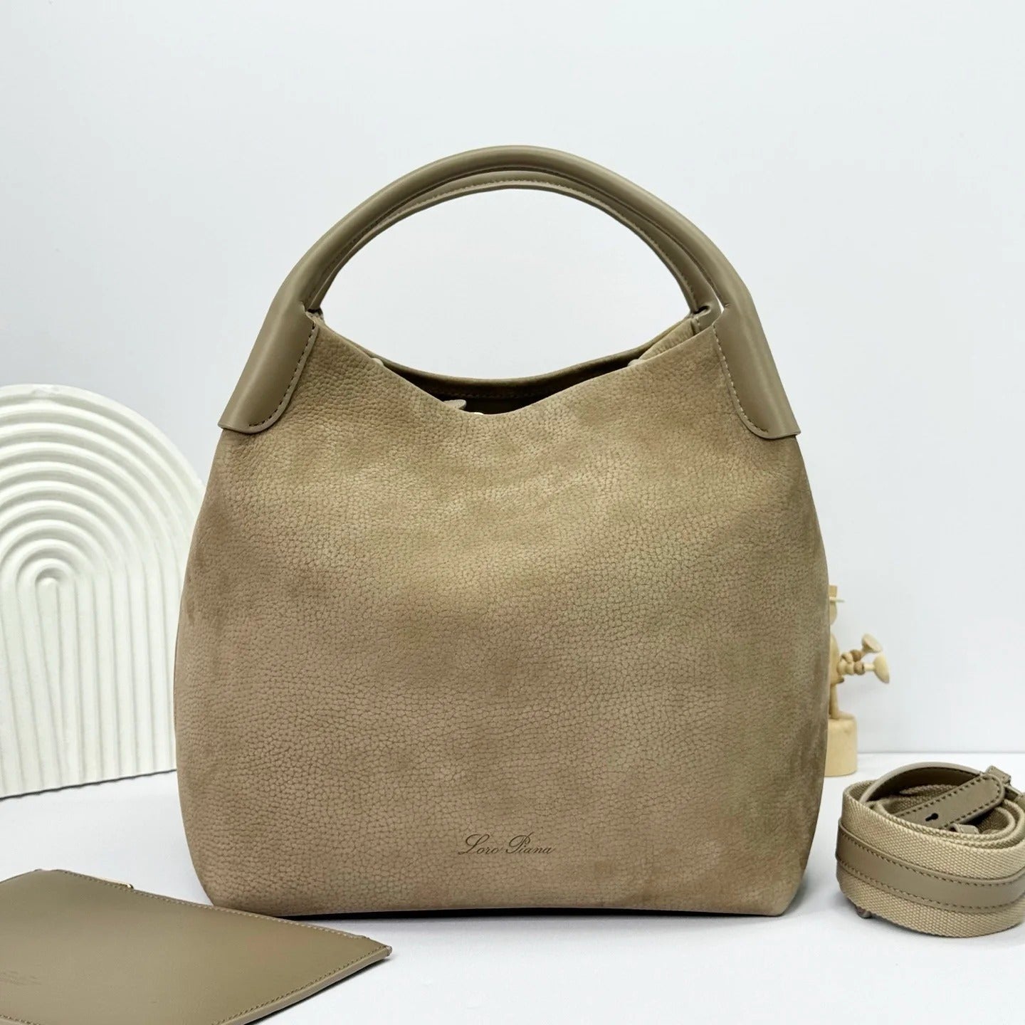 Loro Piana Bale Bag 36cm Beige Smooth Cow Leather