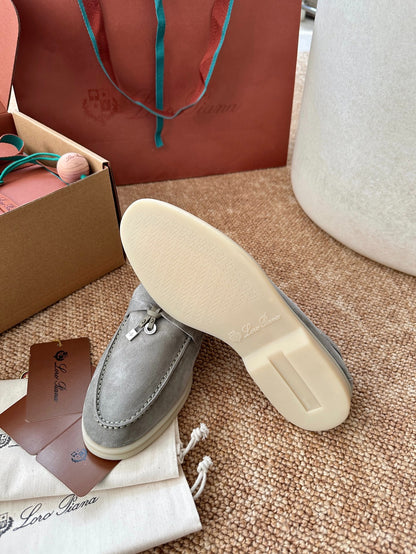Loro Piana Summer Charms Walk Suede Loafers - Light Grey