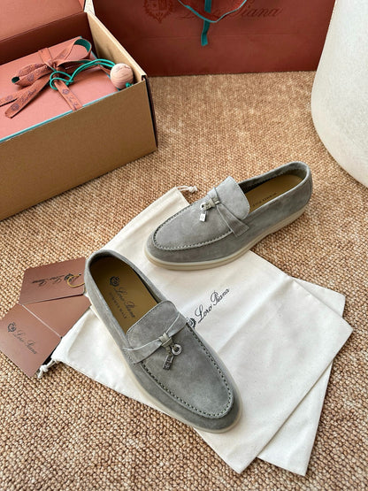 Loro Piana Summer Charms Walk Suede Loafers - Light Grey