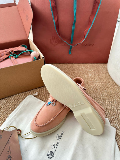 Coral Pink Suede Slip-On Loafers, Loro Piana Style