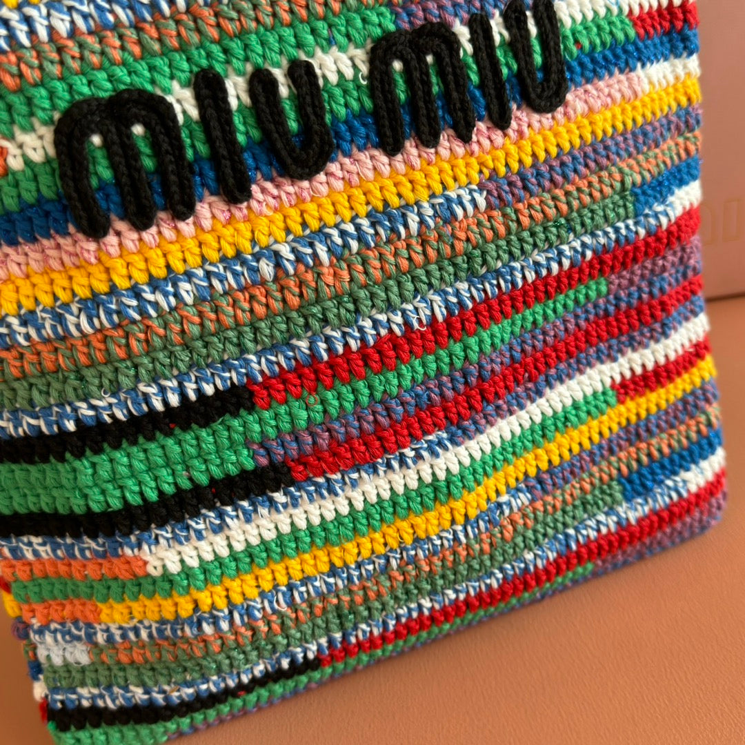Miu Crochet Tote Bag 30x38 Colorful Raffia-Effect Woven 285250