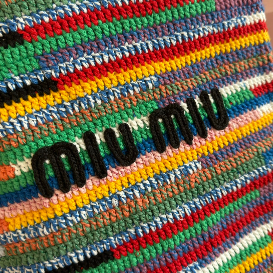 Miu Crochet Tote Bag 30x38 Colorful Raffia-Effect Woven 285250