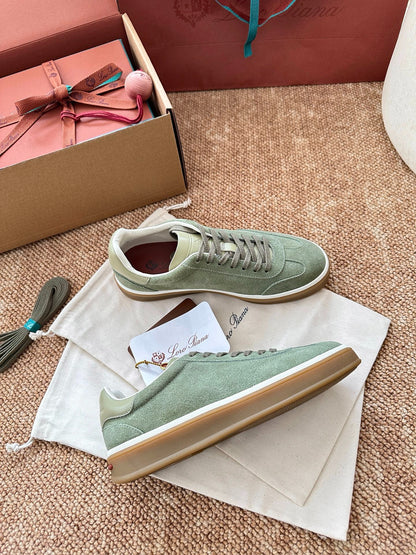 Light Green Suede Lace-Up Sneakers, Loro Piana Style