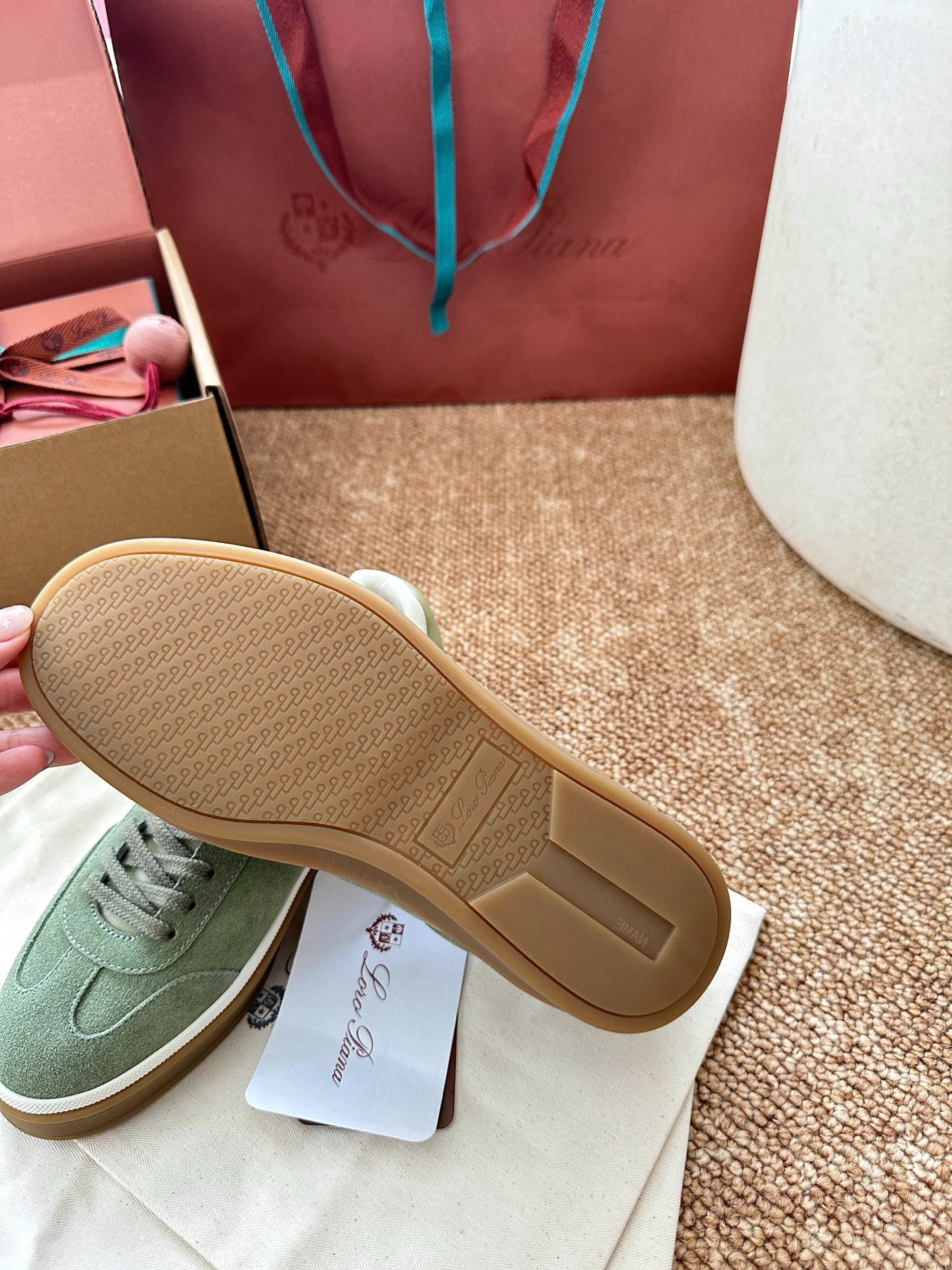 Light Green Suede Lace-Up Sneakers, Loro Piana Style