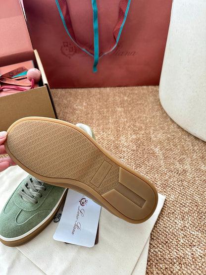 Light Green Suede Lace-Up Sneakers, Loro Piana Style