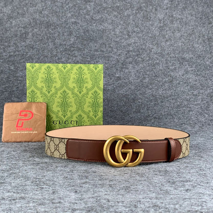 GG Leather Belt with Double G Buckle, 1.5” Width 'Brown'
