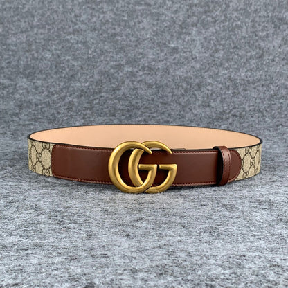 GG Leather Belt with Double G Buckle, 1.5” Width 'Brown'
