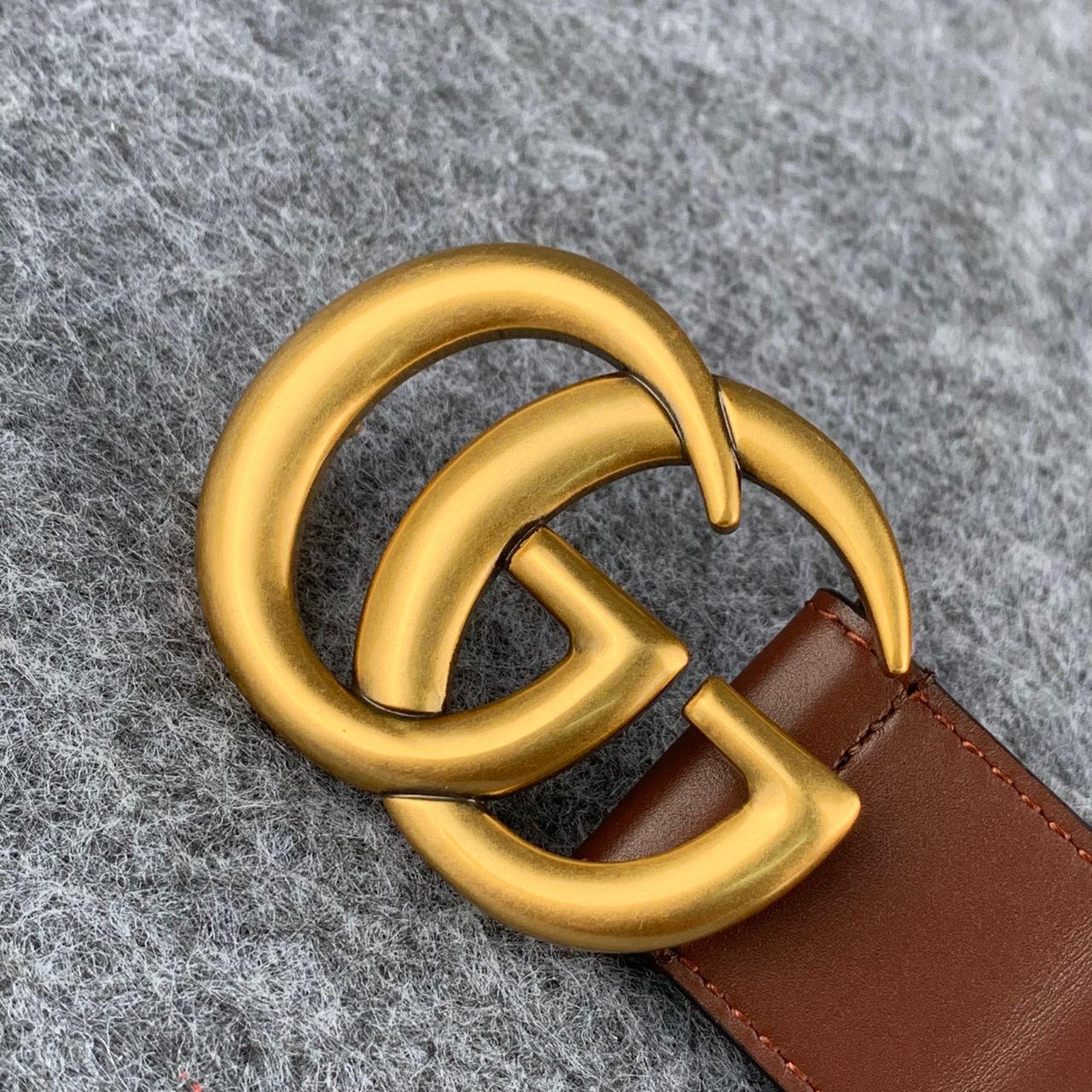 GG Leather Belt with Double G Buckle, 1.5” Width 'Brown'