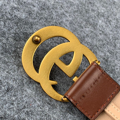 GG Leather Belt with Double G Buckle, 1.5” Width 'Brown'
