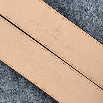 GG Leather Belt with Double G Buckle, 1.5” Width 'Brown'